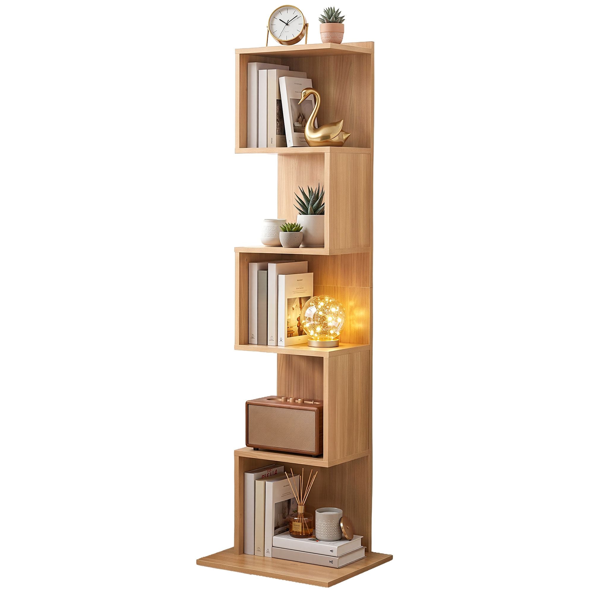 5 Tiers Bookshelf S-shaped Bookcase Oak