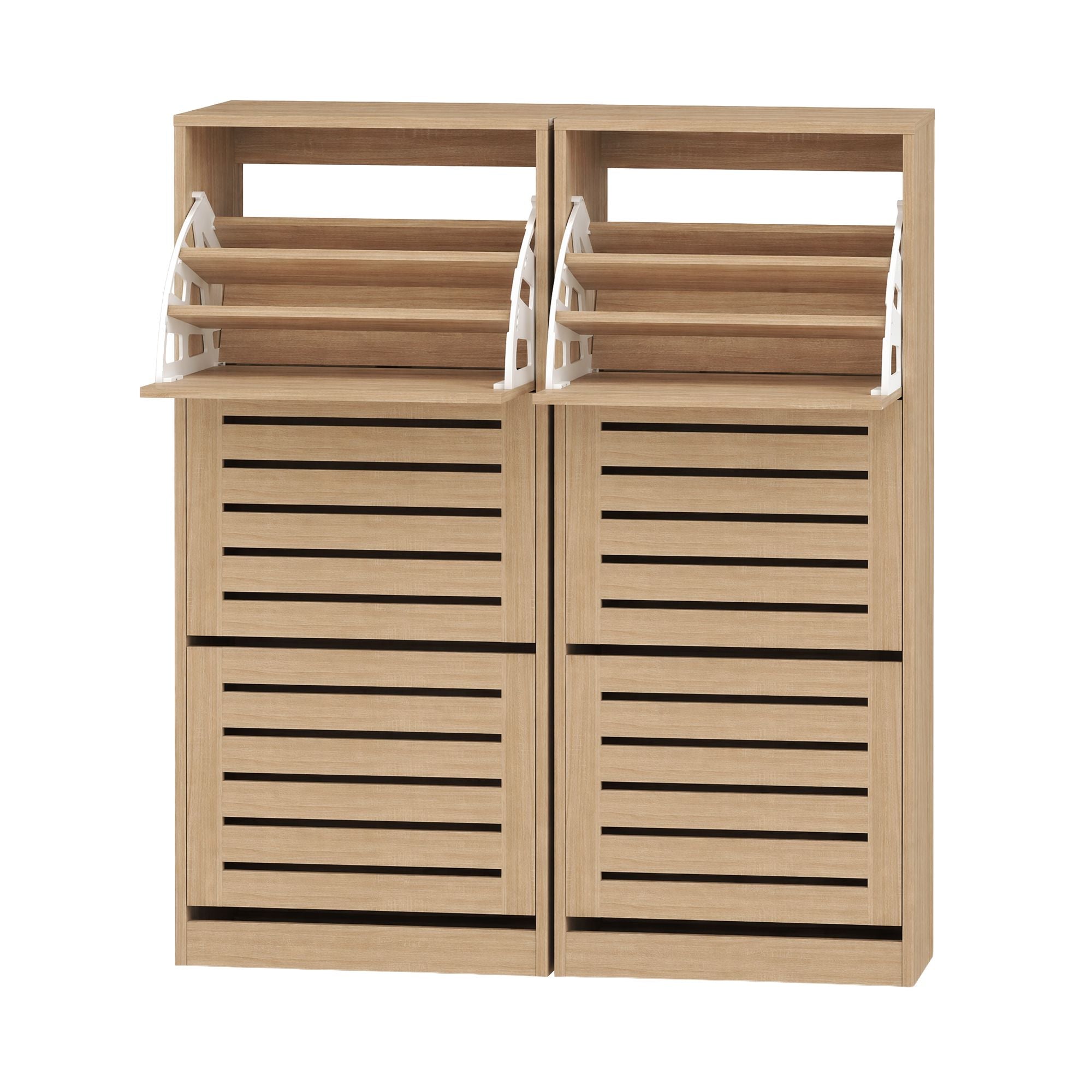 2x Shoe Cabinet Storage Organiser 3 Flip Drawer Pine