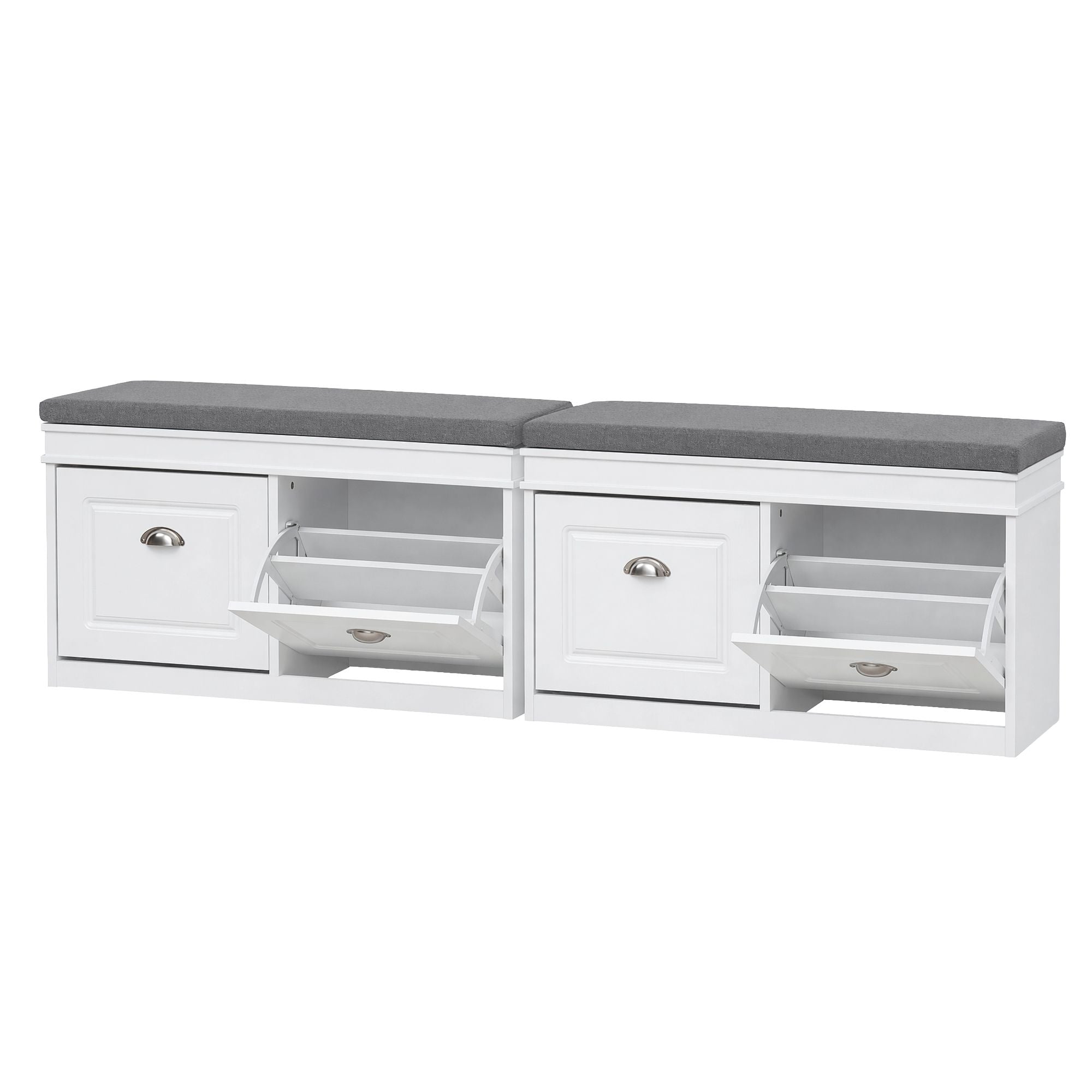 2x Shoe Bench Set Flip Drawer White
