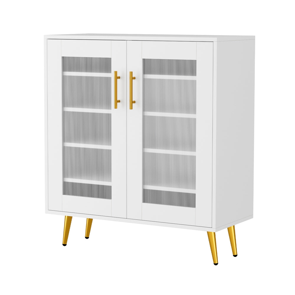 Shoe Rack 5-Tier Storage with LED Light – White & Gold