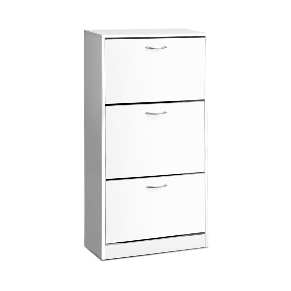 3-Compartment Triple Row Shoe Cabinet – White