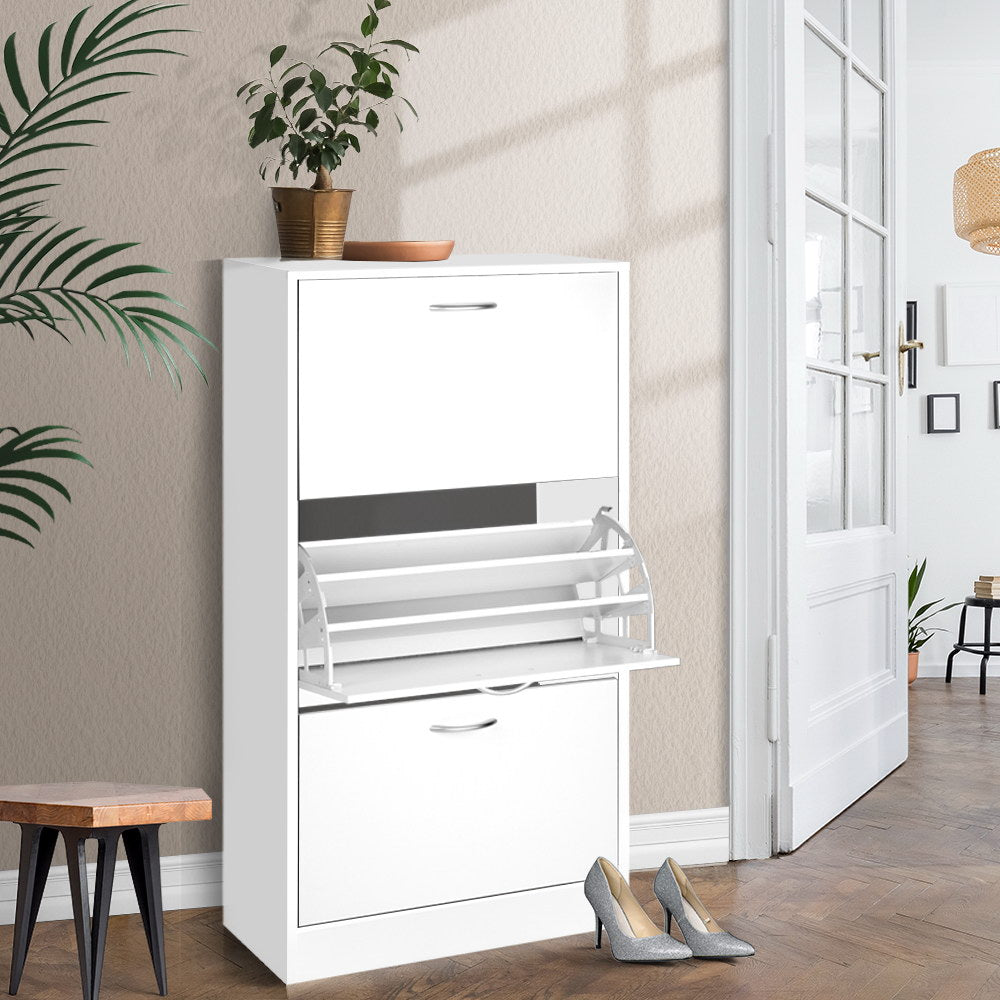 3-Compartment Triple Row Shoe Cabinet – White