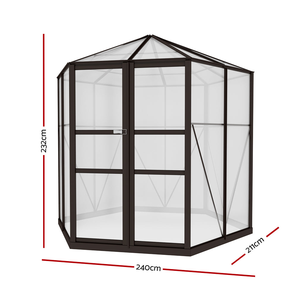 Greenhouse 2.4x2.1x2.32M Aluminium Polycarbonate Green House Garden Shed