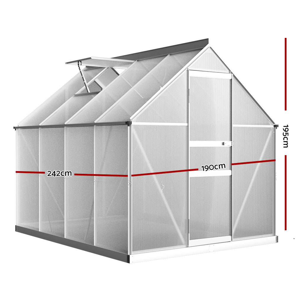 Greenhouse 2.42x1.9x1.95M Aluminium Polycarbonate Green House Garden Shed