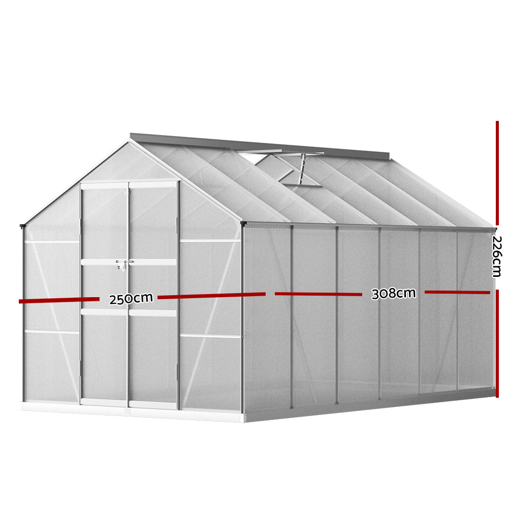 Greenhouse 3x2.5x2.26M Double Doors Aluminium Green House Garden Shed