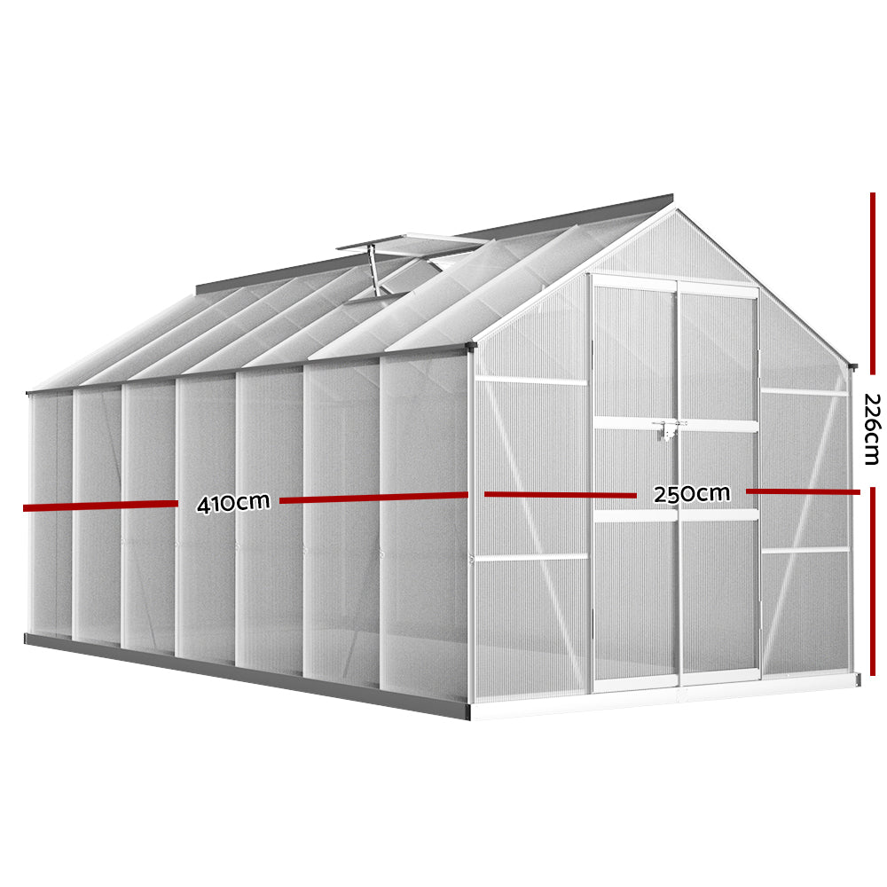 Greenhouse 4.1x2.5x2.26M Double Doors Aluminium Green House Garden Shed
