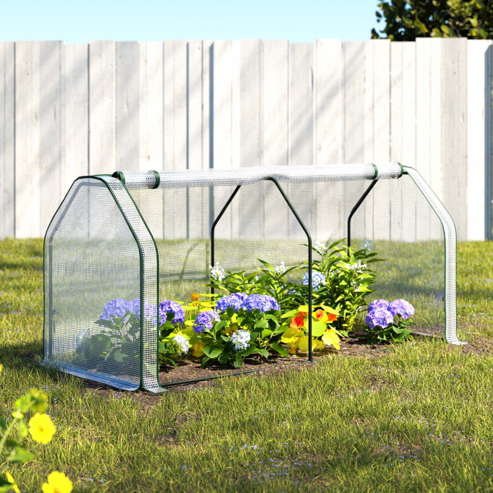Mini Greenhouse PE Cover Green House Roll-Up Zippered Door