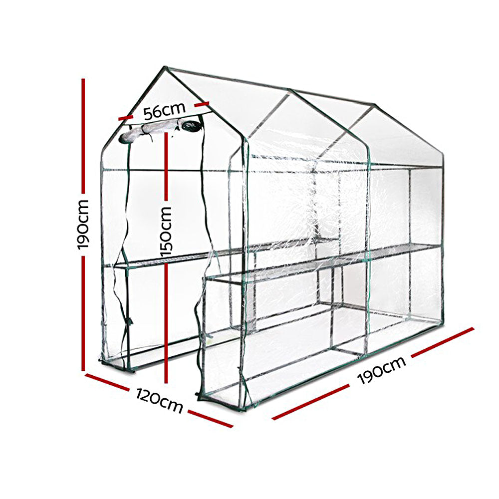 Greenhouse 1.2x1.9x1.9M Walk in Green House Tunnel Clear Garden Shed 4 Shelves
