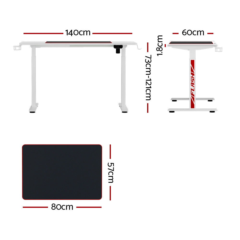 Standing Desk Motorised Gaming Desks White 140CM
