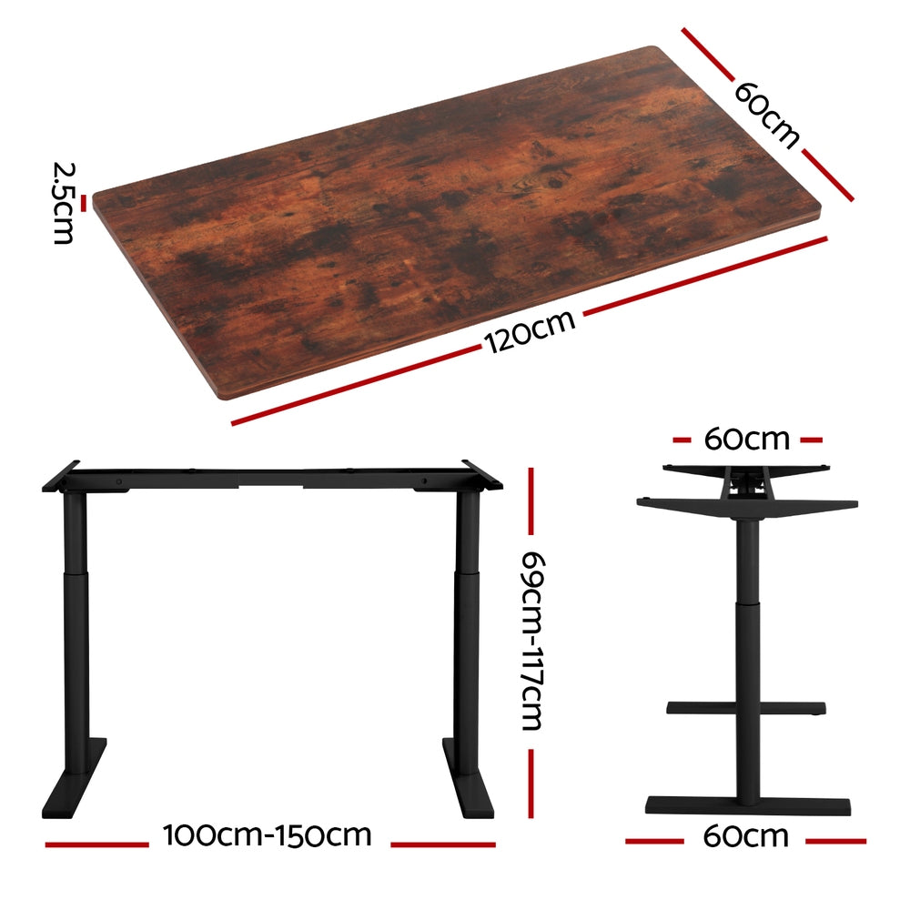 Standing Desk Motorised Electric Dual Motor Rustic Brown 120CM