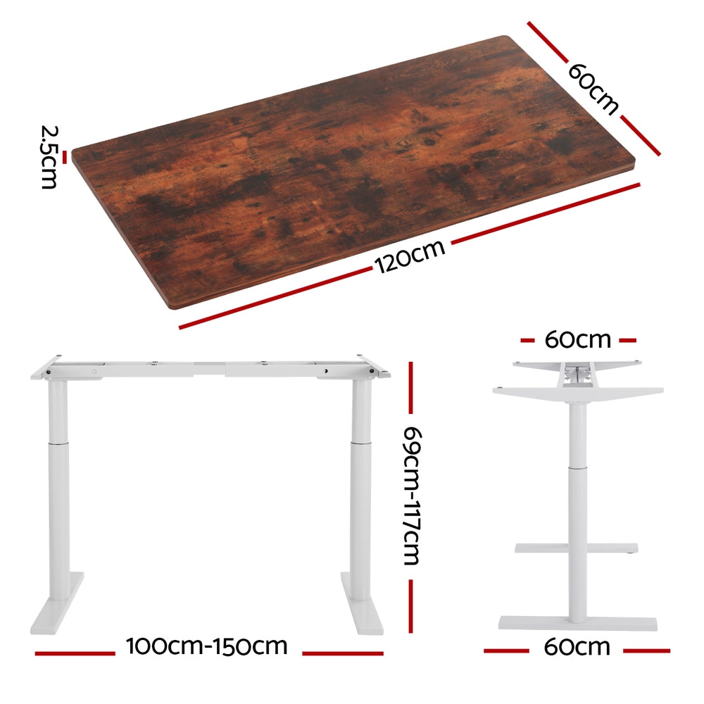 Standing Desk Motorised Electric Dual Motor 120CM Rustic Brown