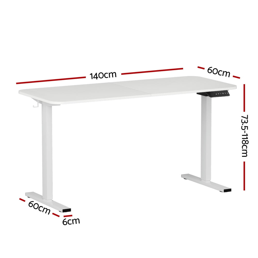 Electric Standing Desk 140cm Adjustable Height Motorised Home Office Desk White