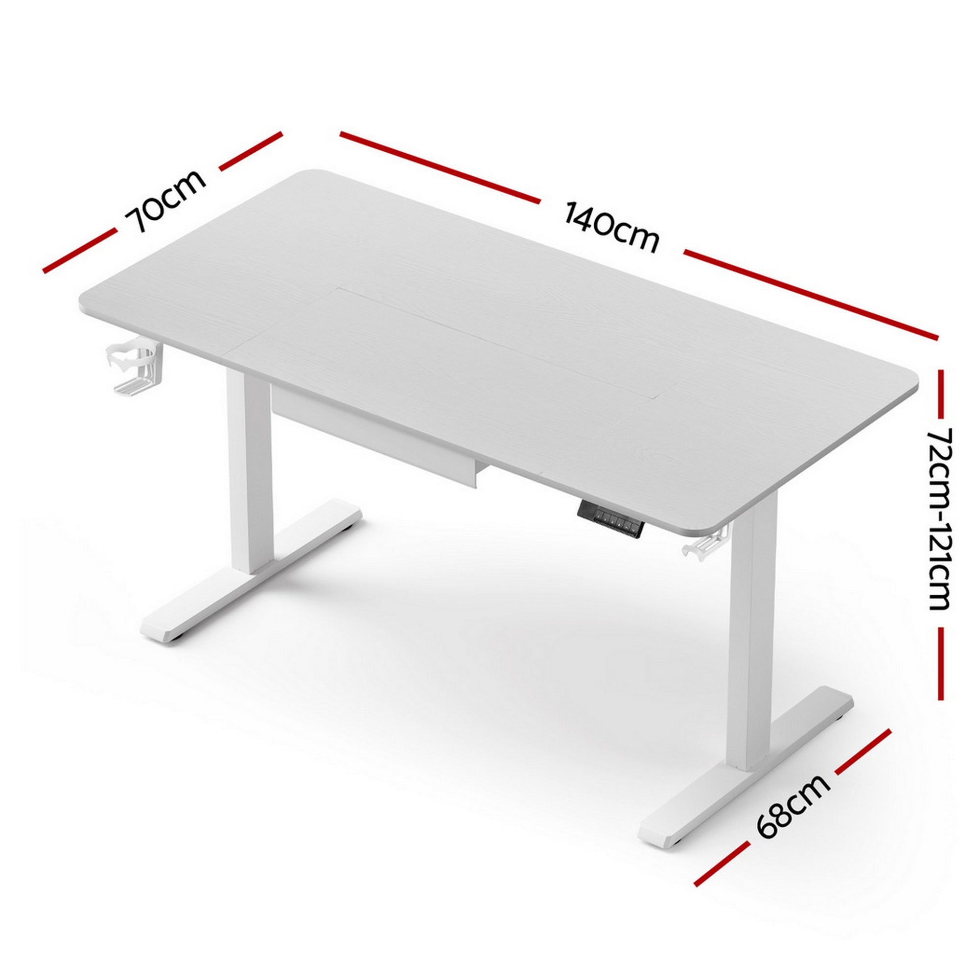 Electric Standing Desk 140cm Adjustable Height Motorised Home Office Desk Drawer