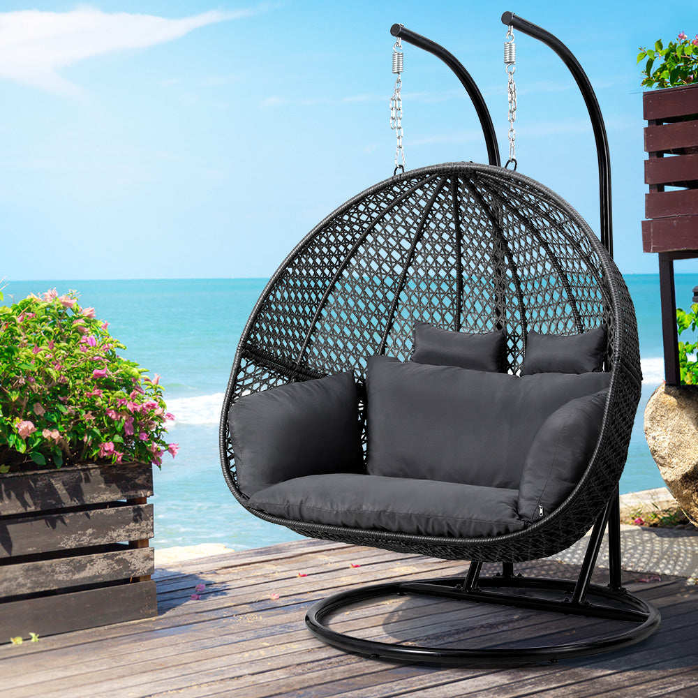 Outdoor Swing Chair Hanging Rattan Patio Furniture Pod Stand Cushion 2 Seater