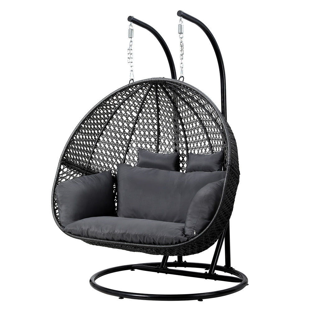 Outdoor Swing Chair Hanging Rattan Patio Furniture Pod Stand Cushion 2 Seater