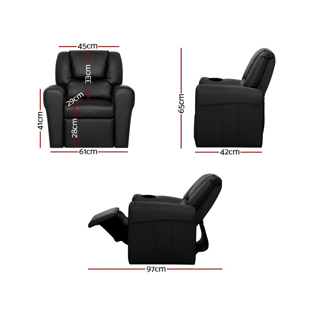 Kids Recliner Chair PU Leather Sofa Lounge Couch Children Armchair Black