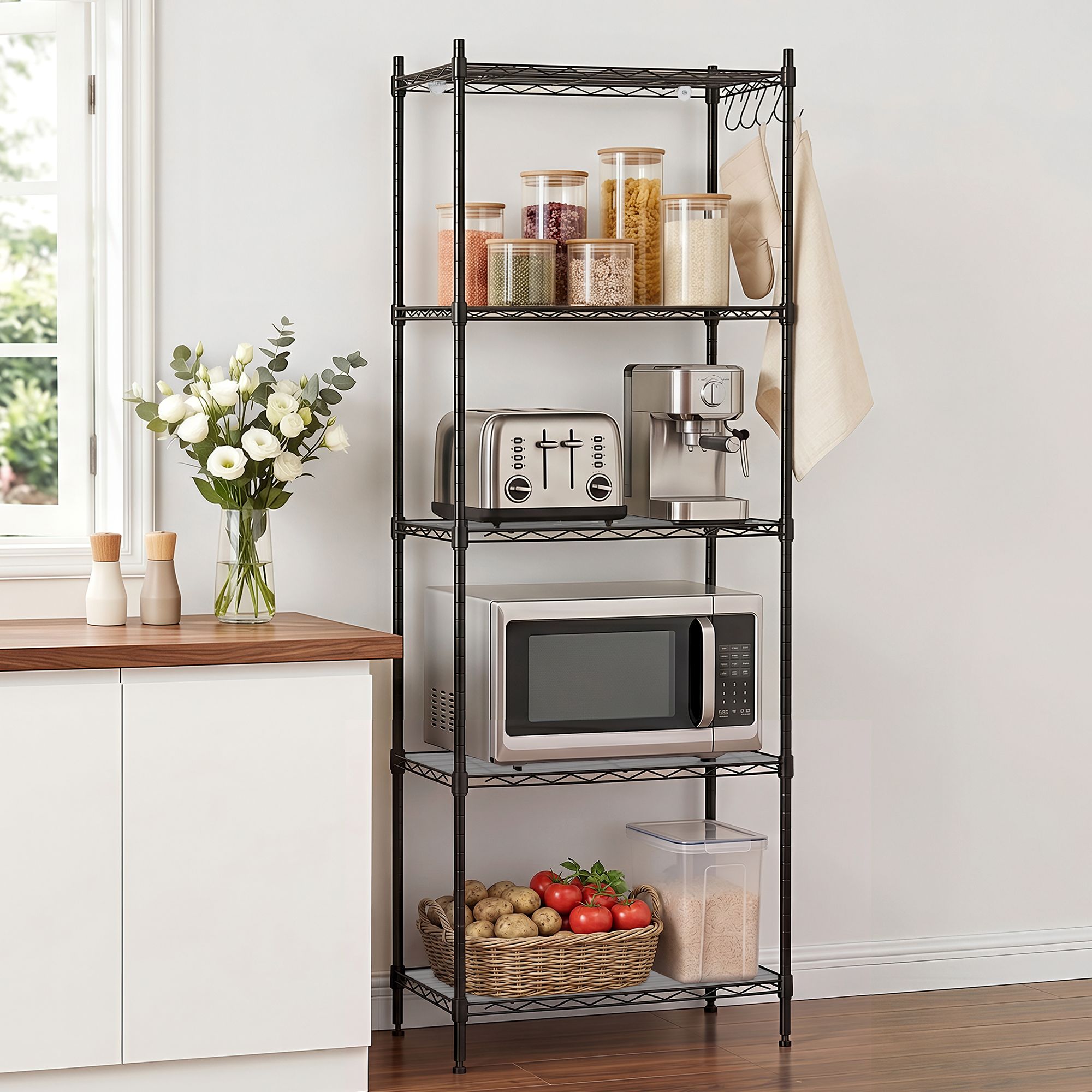 5-Tier Kitchen Rack Shelf Shelving Unit 55x30x150CM Adjustable Metal Storage Shelves Black