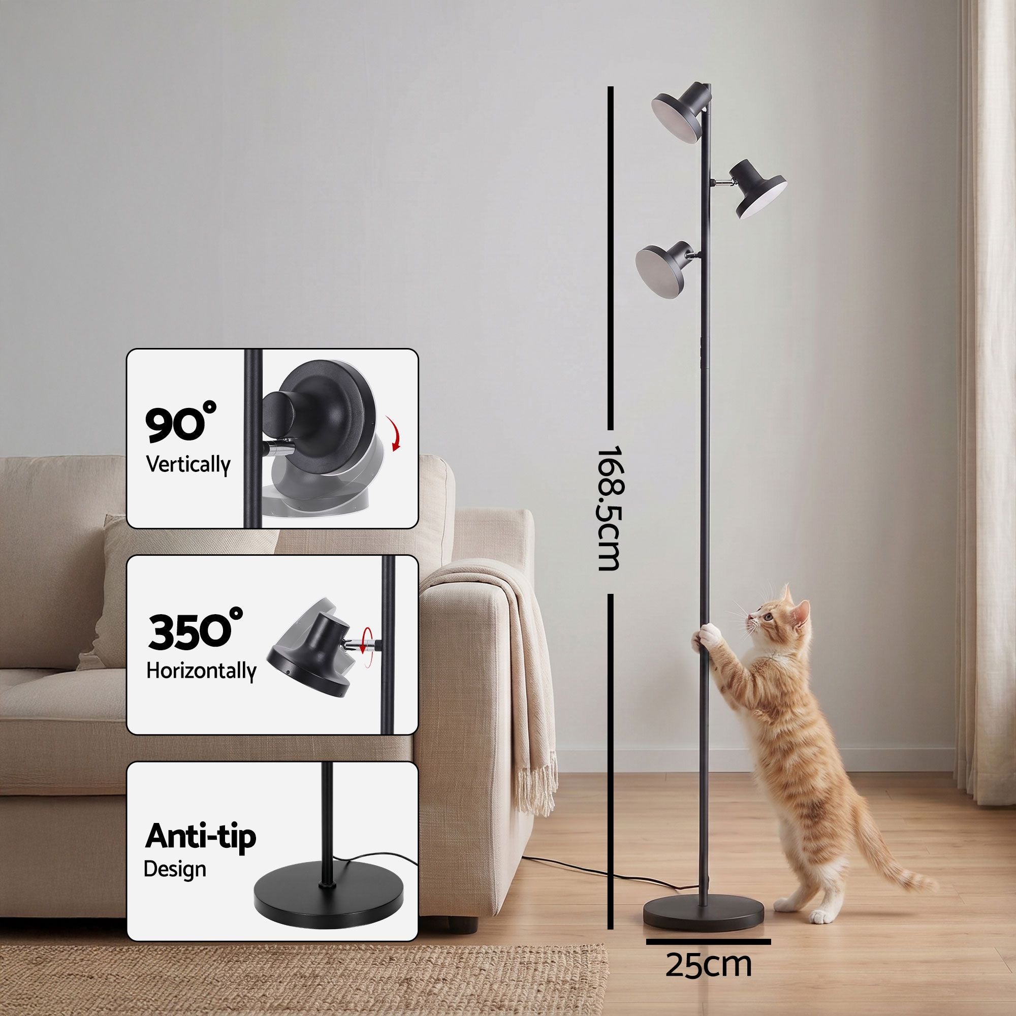 LED Tree Floor Lamp, 36W Modern Dimmable Standing Lamp with Remote & Touch Control, 4 Color Temperatures, 3 Rotatable LED Light Floor Lamps for Living Room, Bedroom, Office