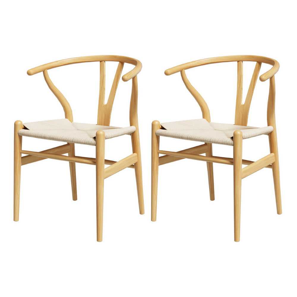 Set of 2 Wishbone Dining Chairs – Natural