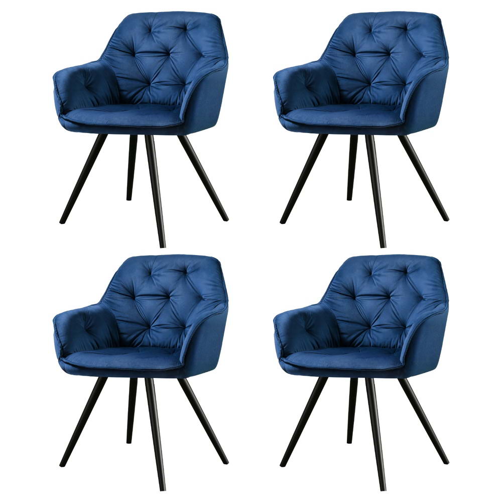 Dining Chairs Set of 4 Velvet Diamond Tufted Armchair Blue