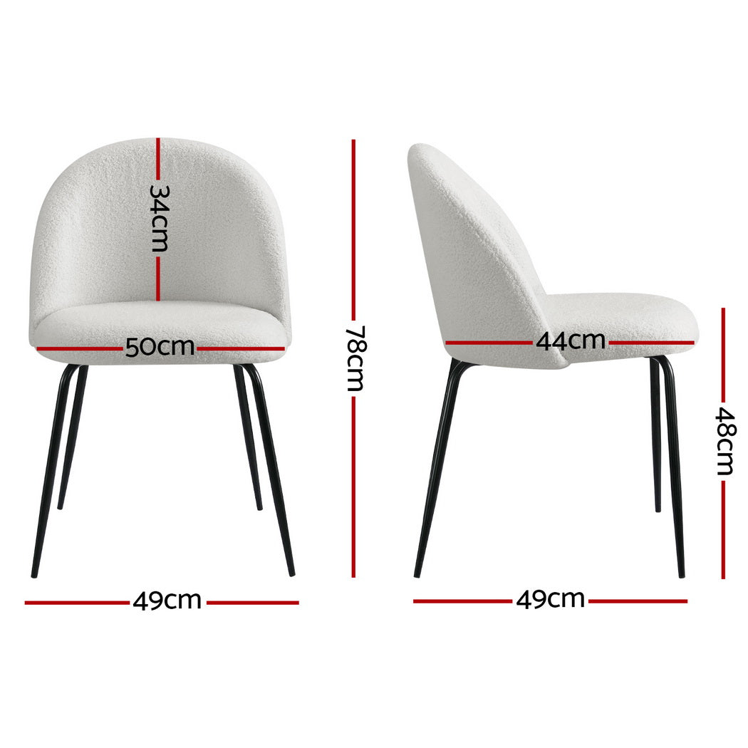 Dining Chairs Set of 4 Sherpa Boucle White