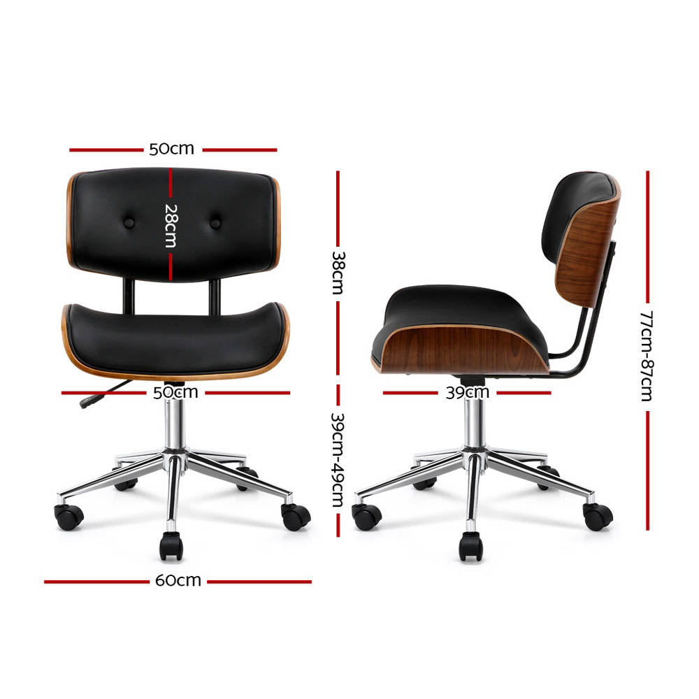 Wooden Office Chair Leather Seat - Black