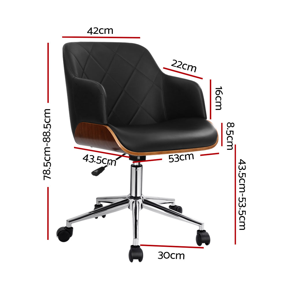 Wooden Office Chair Leather Seat - Black