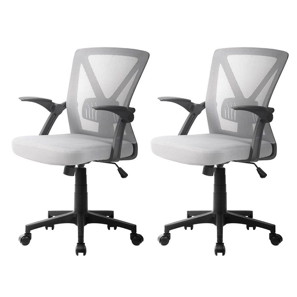 Set of 2 Mesh Office Chair Mid Back Grey