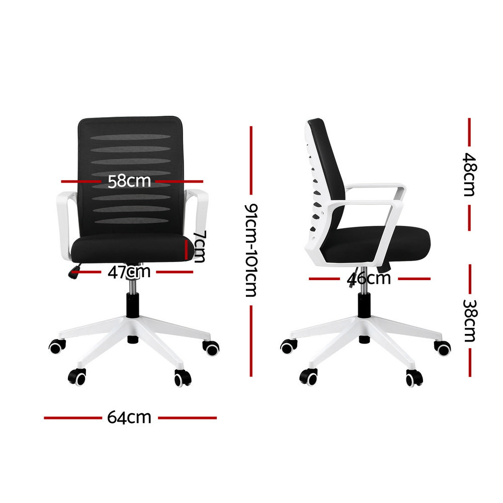 Ergonomic Office Chair Mesh Computer Desk Chairs with Lumbar Support, Height Adjustment Swivel Chair Mid Back for Home Office Study, Black and White