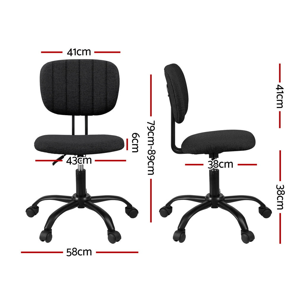Armless Office Chair with Wheels, Ergonomic 360° Swivel Home Office Desk Chair, Height Adjustable Computer Task Chair with Fabric Back and Seat for Small Space, Black