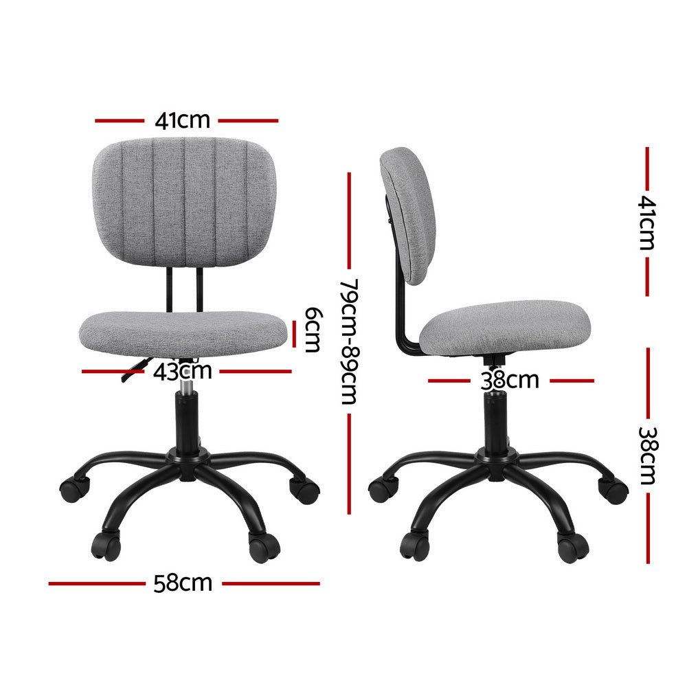 Armless Office Chair with Wheels, Ergonomic 360° Swivel Home Office Desk Chair, Height Adjustable Computer Task Chair with Fabric Back and Seat for Small Space, Grey