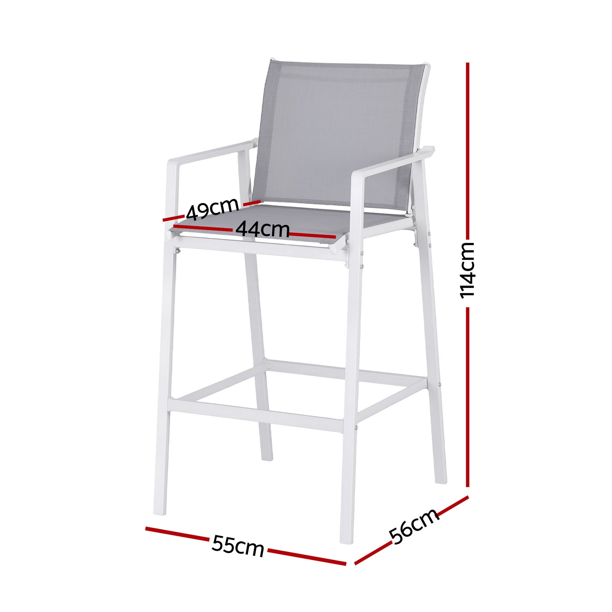 Set of 2 Outdoor Bar Stools Dining Chairs Patio Furniture Garden Steel Textilene White