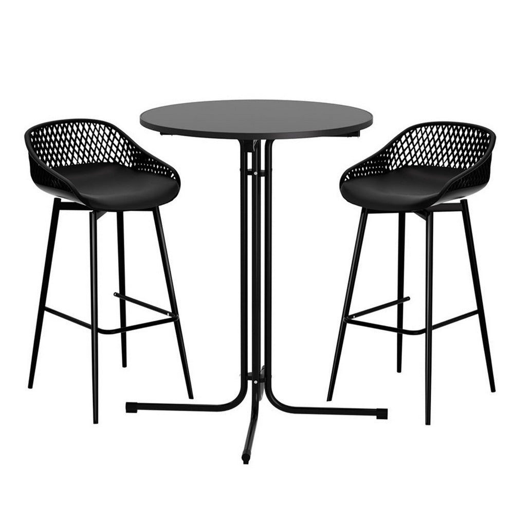3 Piece Outdoor Bar Set with Stools & Table – Black
