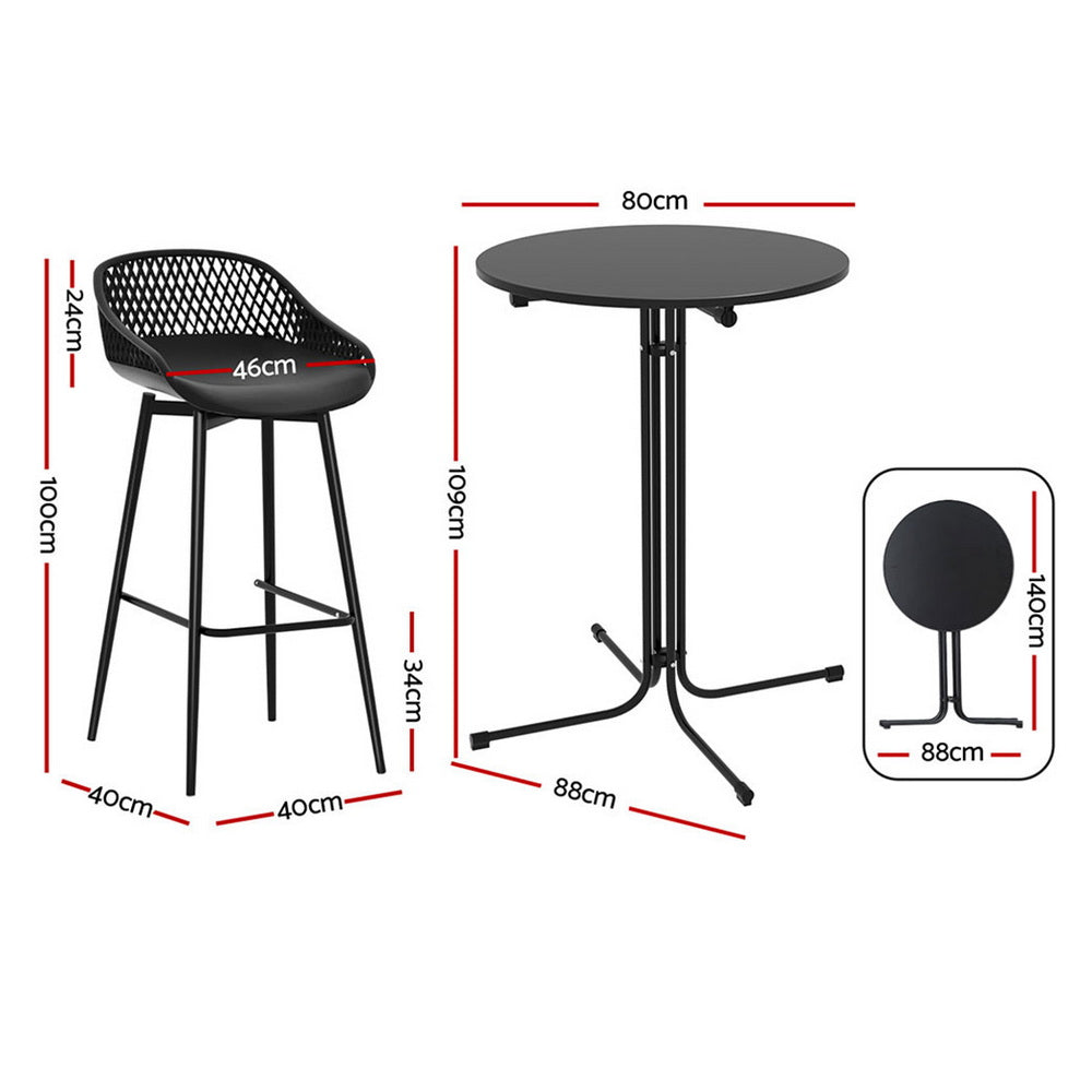 3 Piece Outdoor Bar Set with Stools & Table – Black