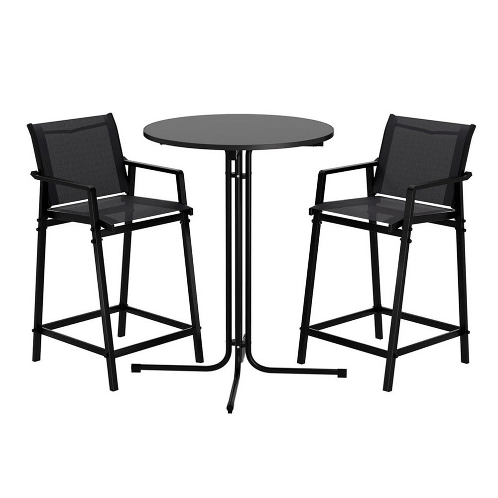 3 Piece Outdoor Bar Set with Textilene Stools & Table – Black