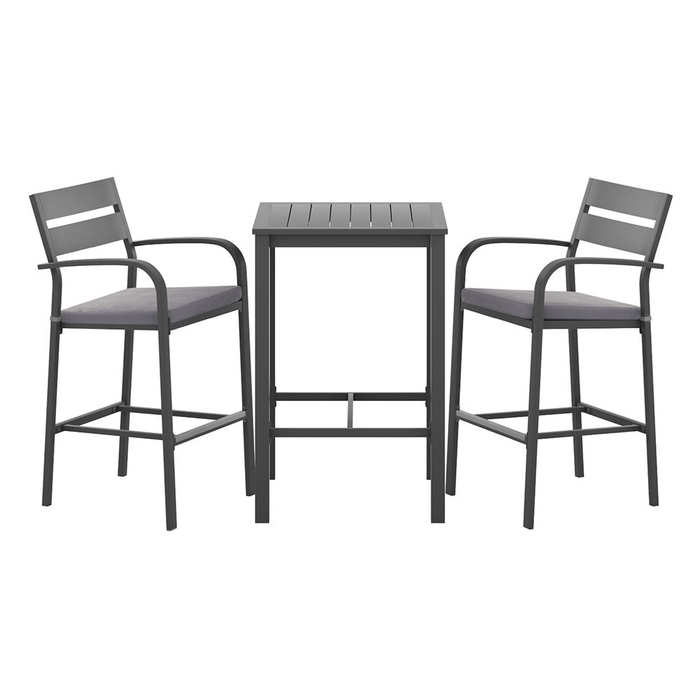 3Pcs Outdoor Bar Set Stools Dining Chairs Table Patio Aluminium Bistro Set Black
