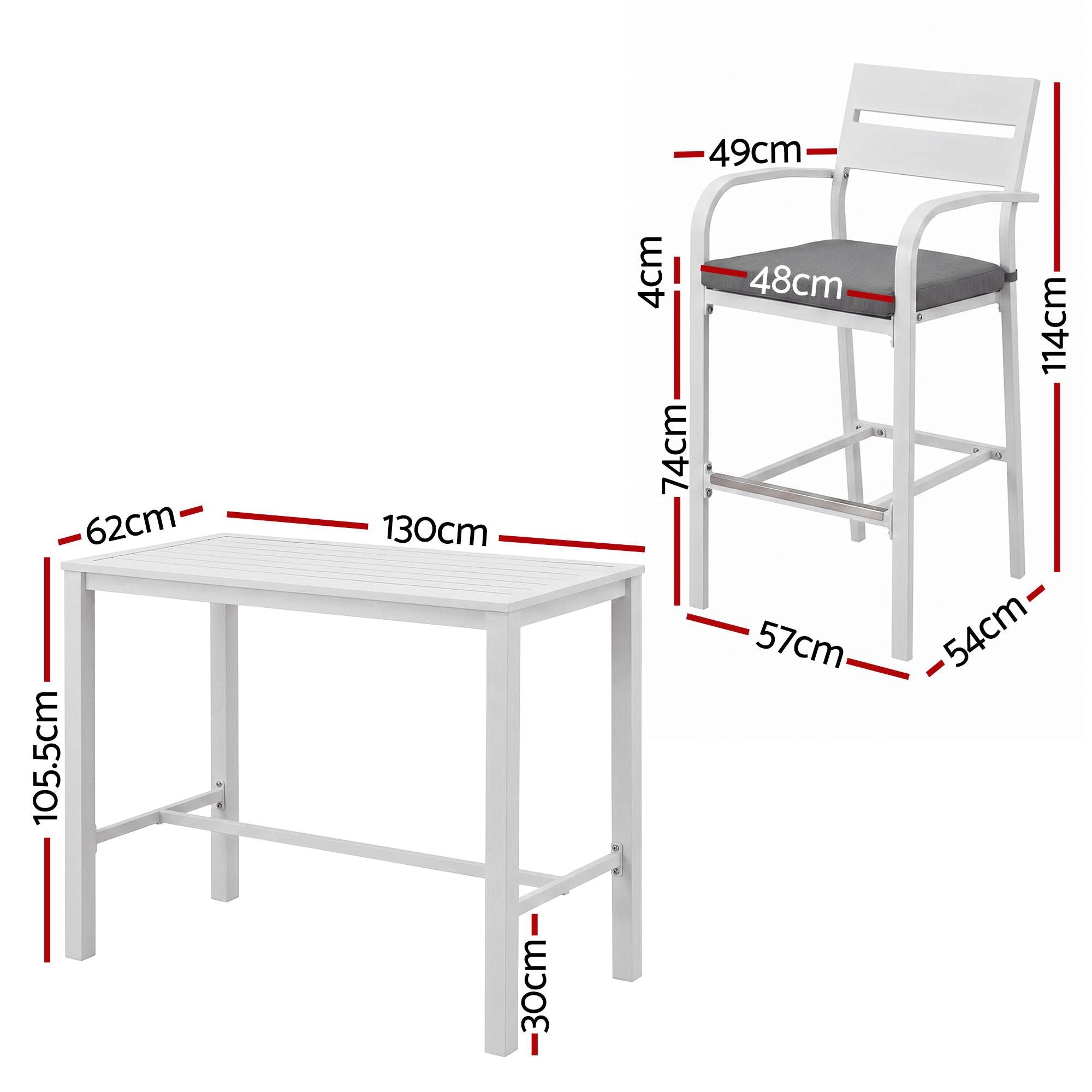 Outdoor Bar Set 5-Piece Patio Dining Chairs Aluminium Table Stools White