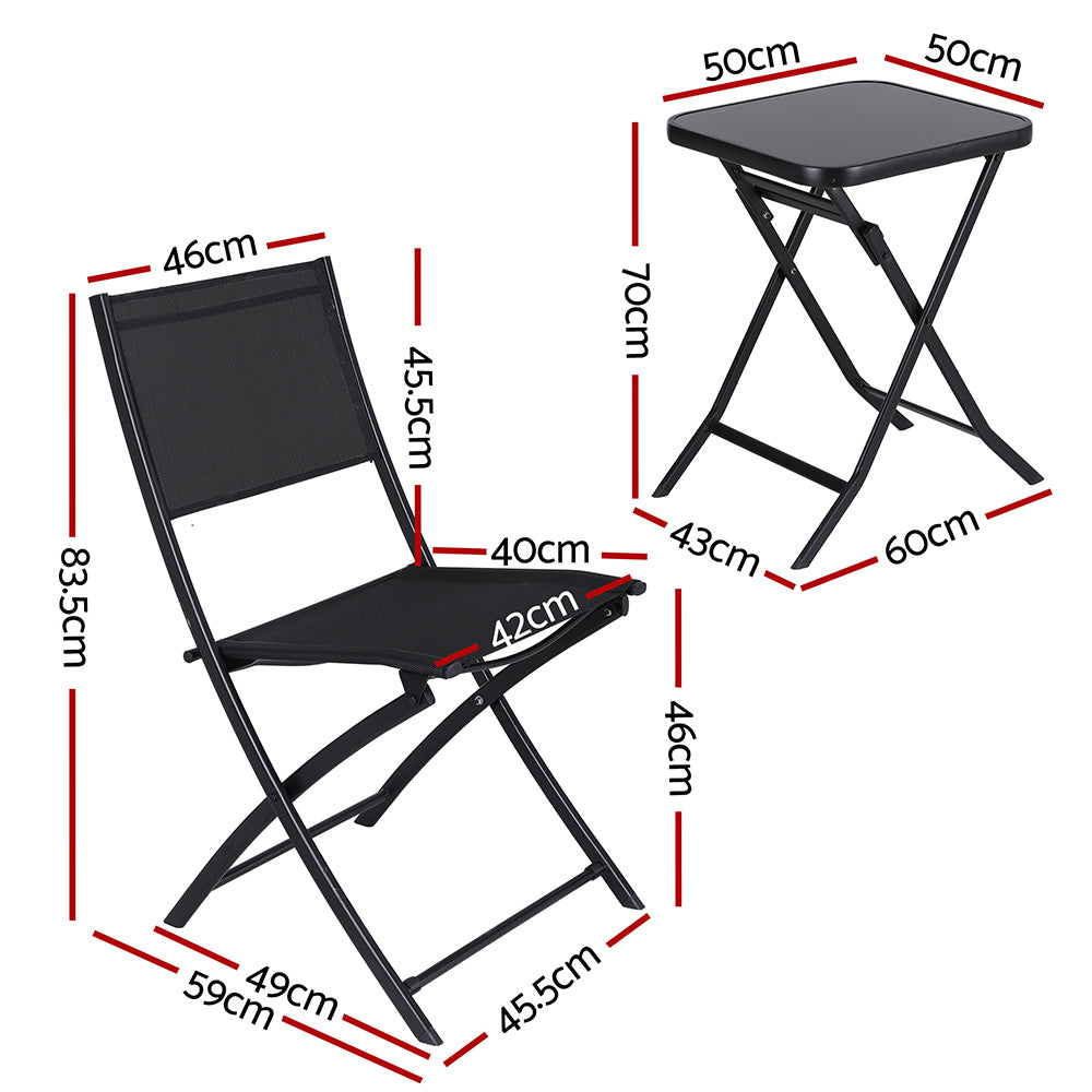 Outdoor Bistro Set Folding Table and Chairs Patio Furniture Garden Steel Black