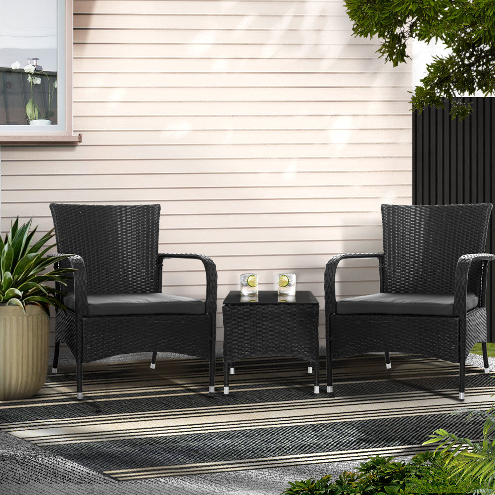 3PC Outdoor Bistro Set Patio Furniture Wicker Setting Chairs Table Luca