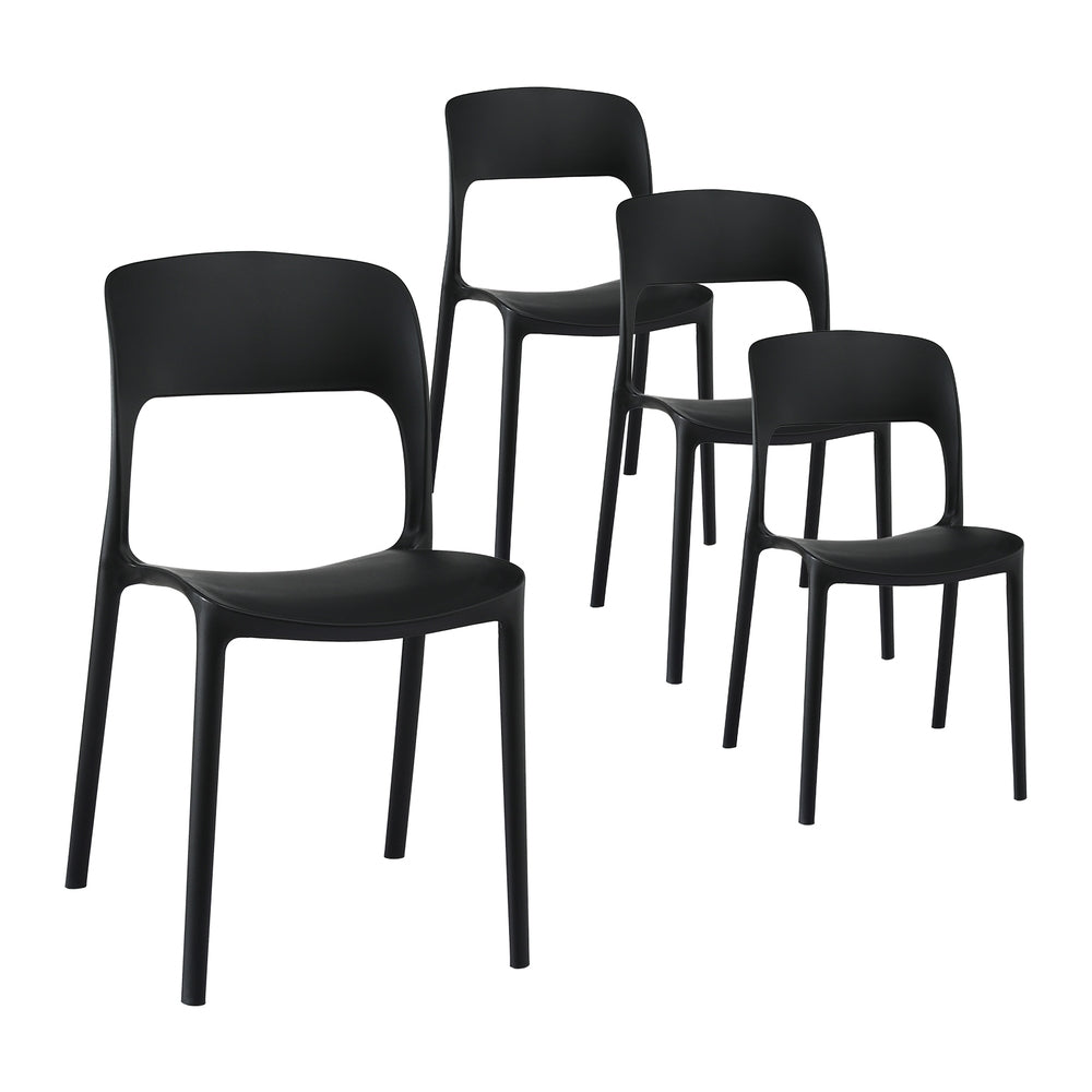 4PC Outdoor Dining Chairs Stackable PP Patio Chair Garden Furniture Black