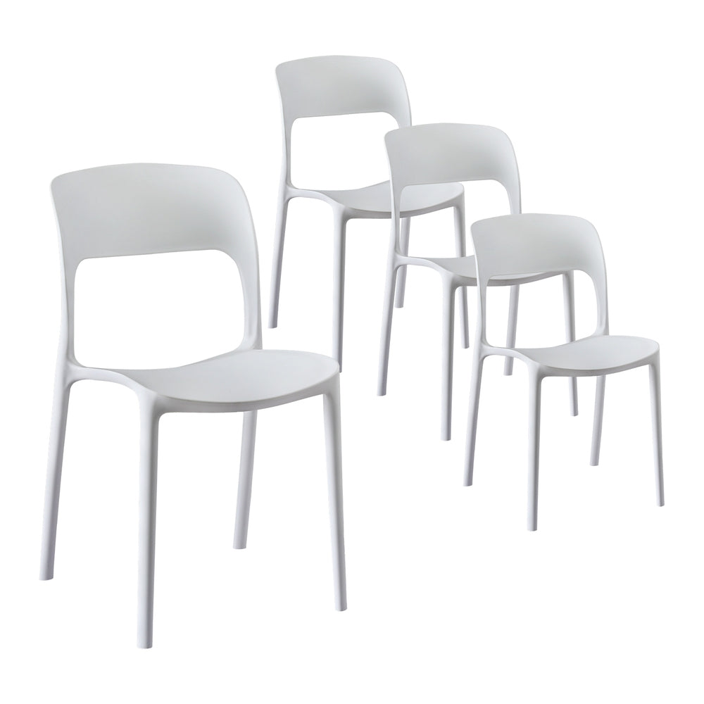 4PC Outdoor Dining Chairs Stackable PP Patio Chair Garden Furniture White