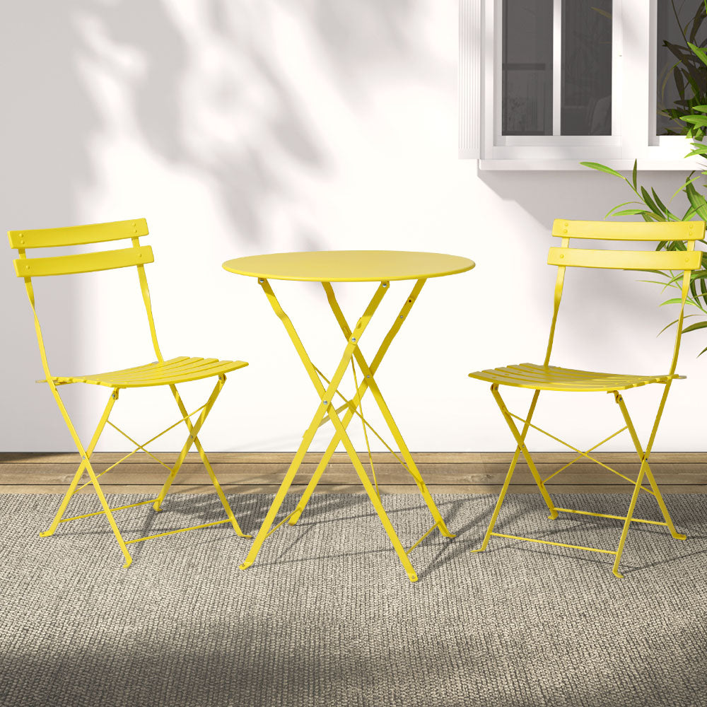 3PC Outdoor Bistro Set Steel Table and Chairs Patio Furniture Yellow