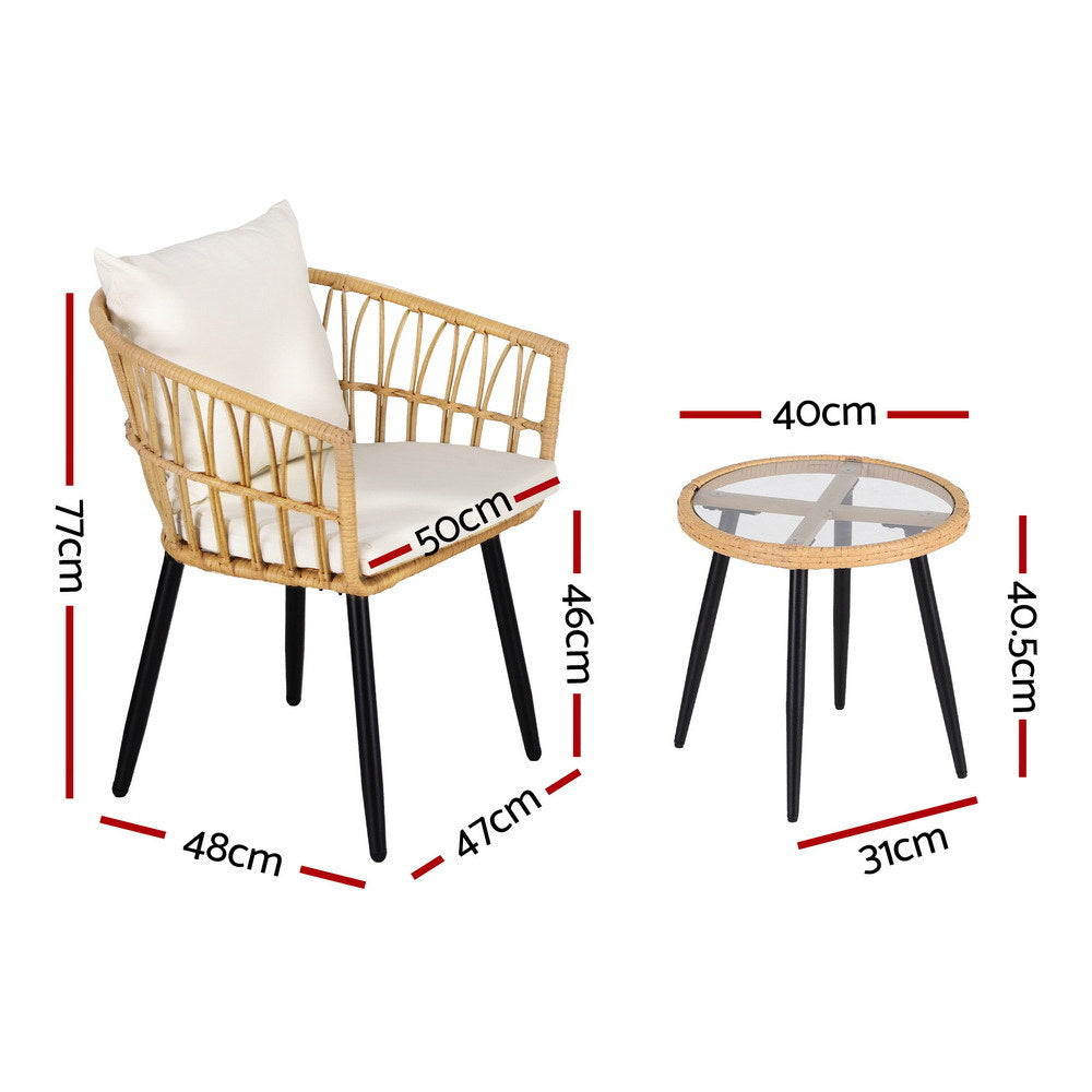 3PC Outdoor Bistro Set Patio Furniture Lounge Setting Table and Chairs Natural