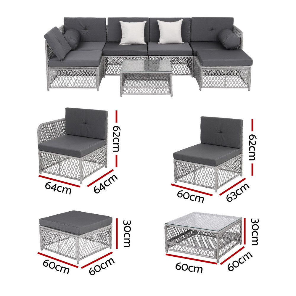 6 Seater Outdoor Sofa Set 7PCS Table Chair Set Garden Rattan Patio Furniture