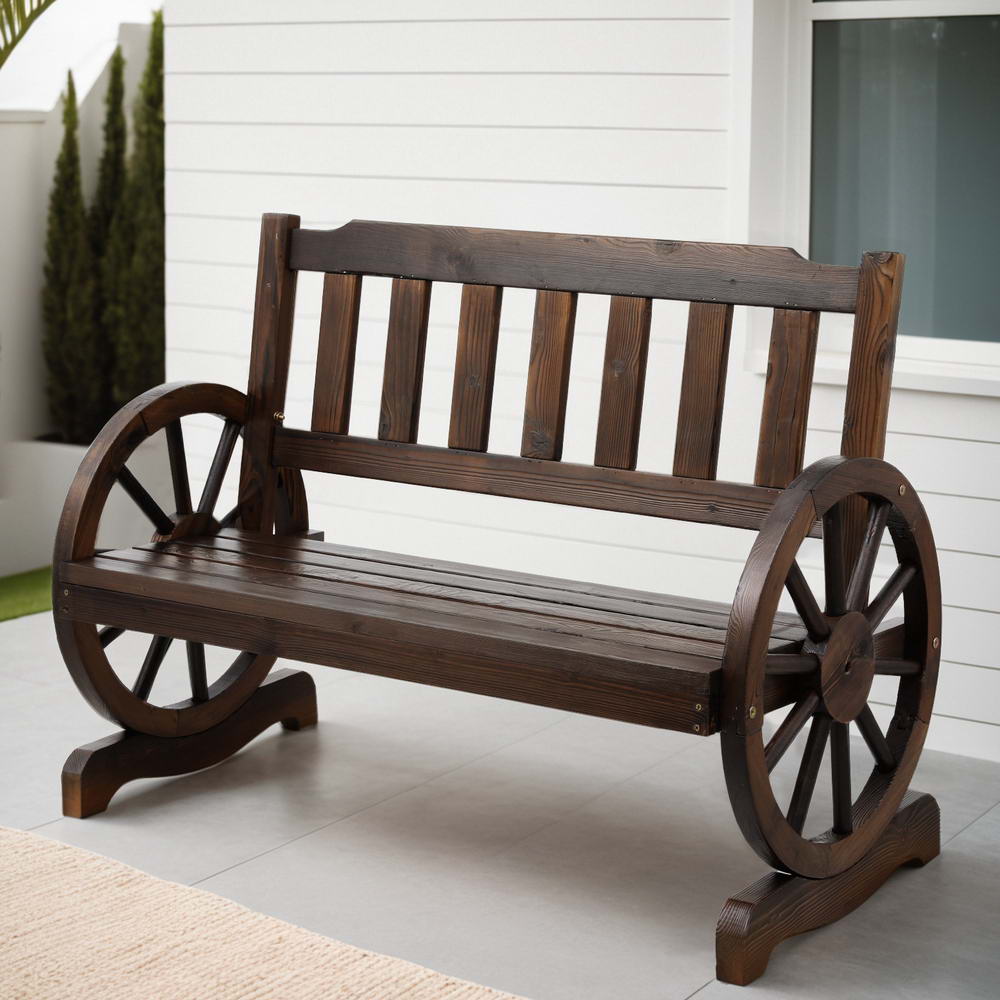 Outdoor Garden Bench Wooden 2 Seater Wagon Chair Patio Furniture Brown