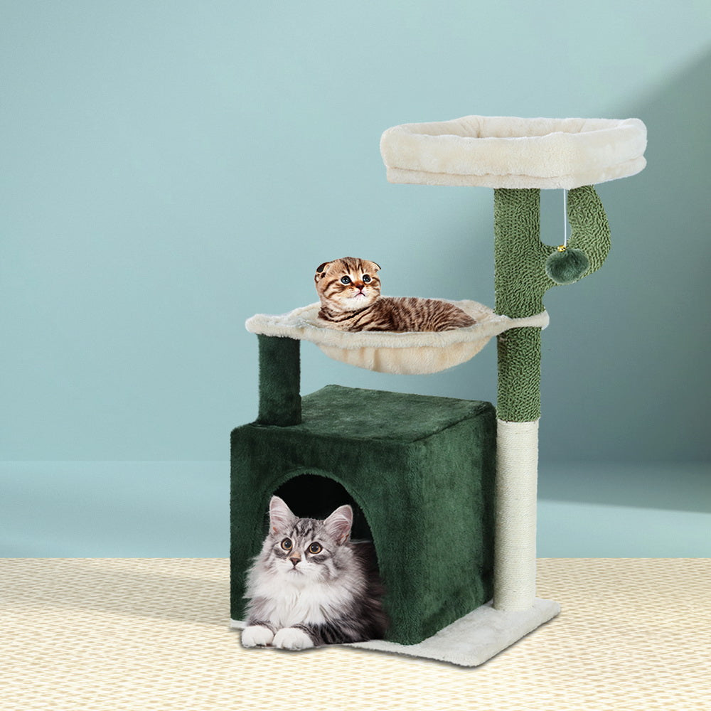 Cat Tree 78cm Scratching Post Tower Scratcher Wood Condo House Bed Toys Green