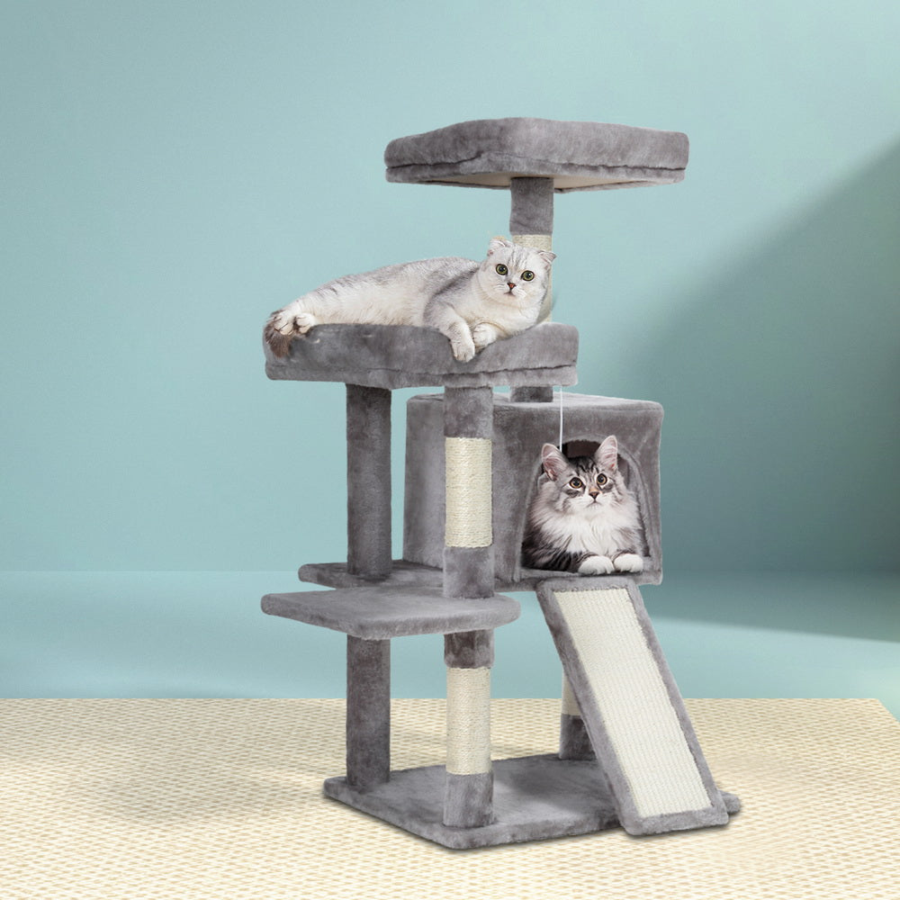 Cat Tree 103cm Tower Scratching Post Scratcher Wood Condo House Trees Grey