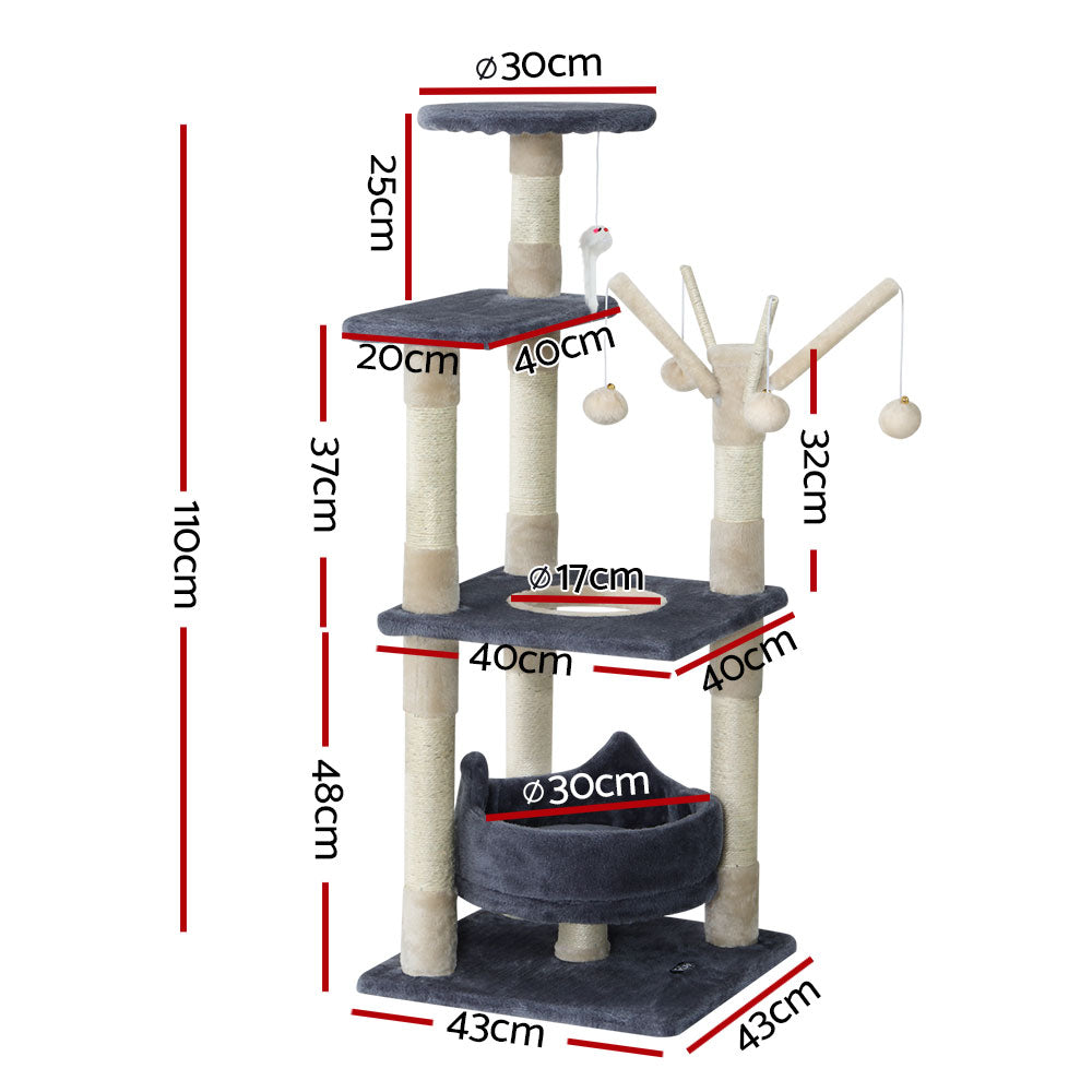 Cat Tree 110cm Tower Scratching Post Scratcher Wood Condo House Bed Toys