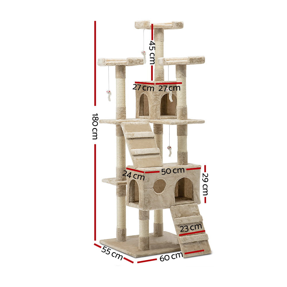 Cat Tree 180cm Tower Scratching Post Scratcher Wood Condo House Toys Beige