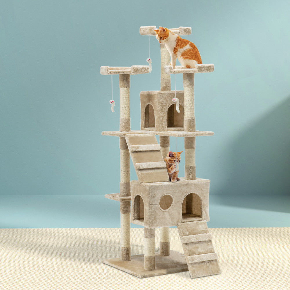 Cat Tree 180cm Tower Scratching Post Scratcher Wood Condo House Toys Beige - Main Image